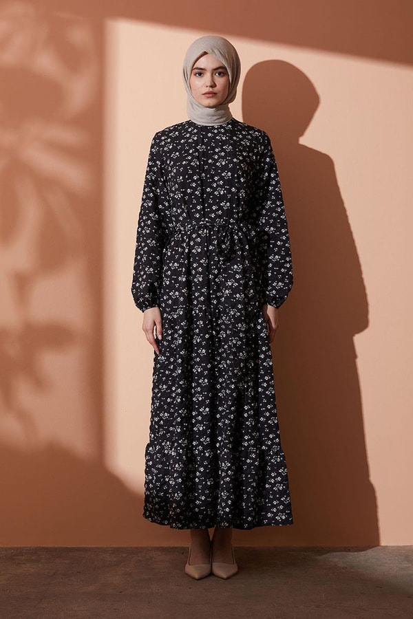 LevidorLevidor Siyah Çıtır çiçek desenli elbise