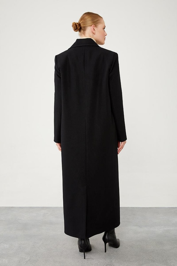 LevidorLevidor Siyah Çizgli Desen Kaşe Kaban