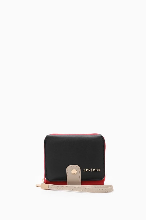 LevidorLevidor Siyah Çok Renkli Çıtçıtlı Kartlık Bölmeli Mini Cüzdan