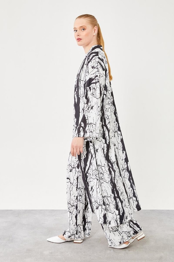 LevidorLevidor Siyah Desenli Kimono Takım