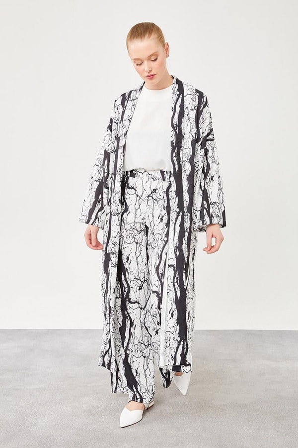 LevidorLevidor Siyah Desenli Kimono Takım