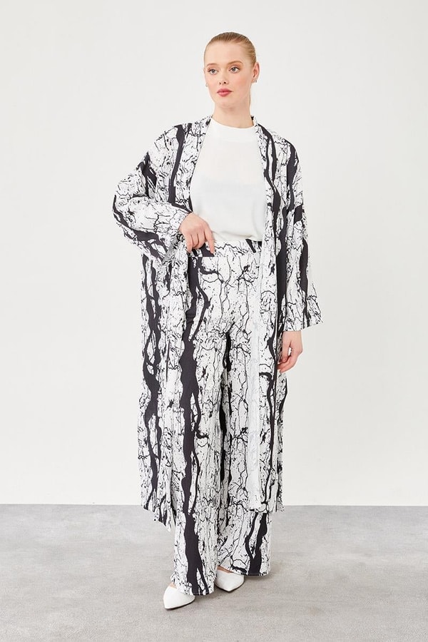 LevidorLevidor Siyah Desenli Kimono Takım