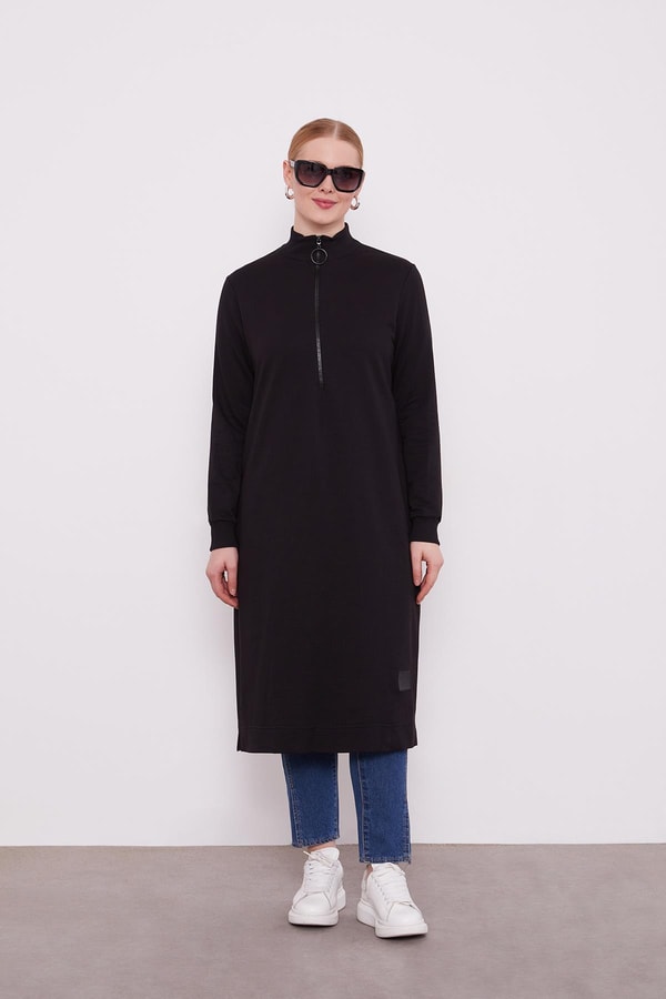 LevidorLevidor Siyah Dik Yaka Fermuar Kapamalı Uzun Tunik