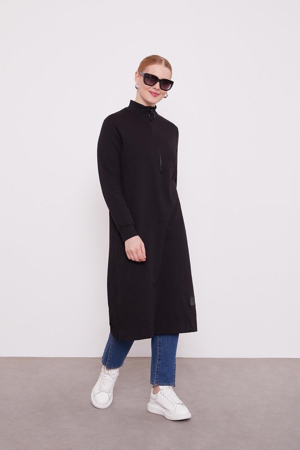 LevidorLevidor Siyah Dik Yaka Fermuar Kapamalı Uzun Tunik