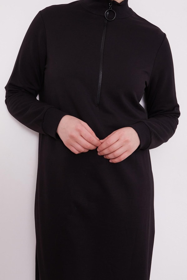 LevidorLevidor Siyah Dik Yaka Fermuar Kapamalı Uzun Tunik