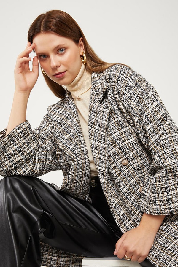 LevidorLevidor Siyah Double Kol Ekose Desen Ceket