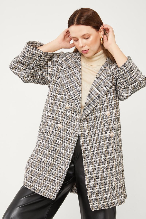 LevidorLevidor Siyah Double Kol Ekose Desen Ceket