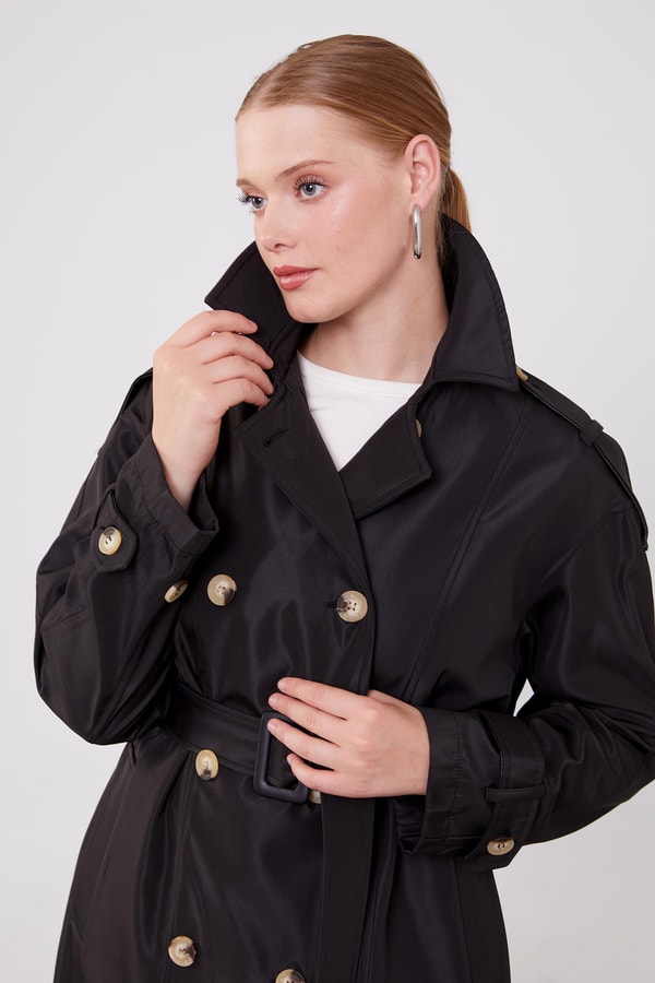 LevidorLevidor Siyah Düğme Kapamalı Trençkot