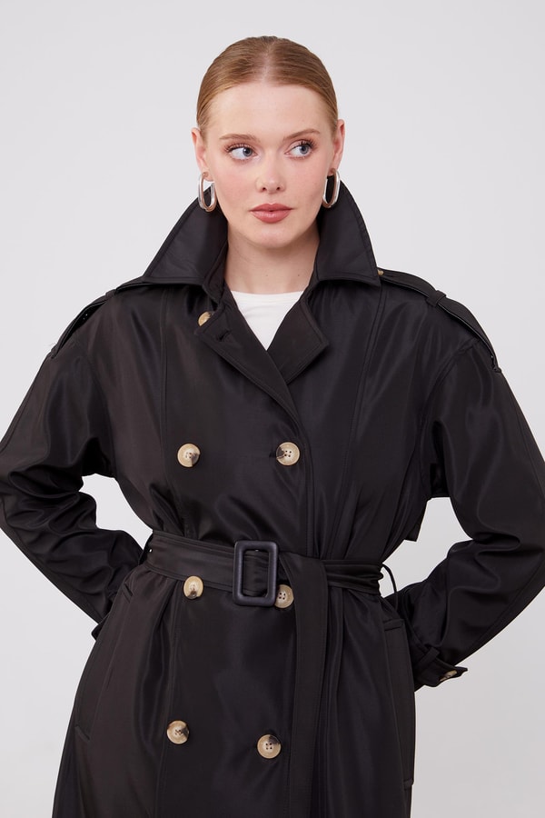 LevidorLevidor Siyah Düğme Kapamalı Trençkot