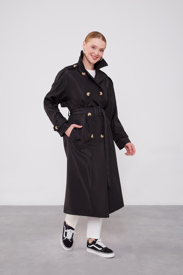 LevidorLevidor Siyah Düğme Kapamalı Trençkot