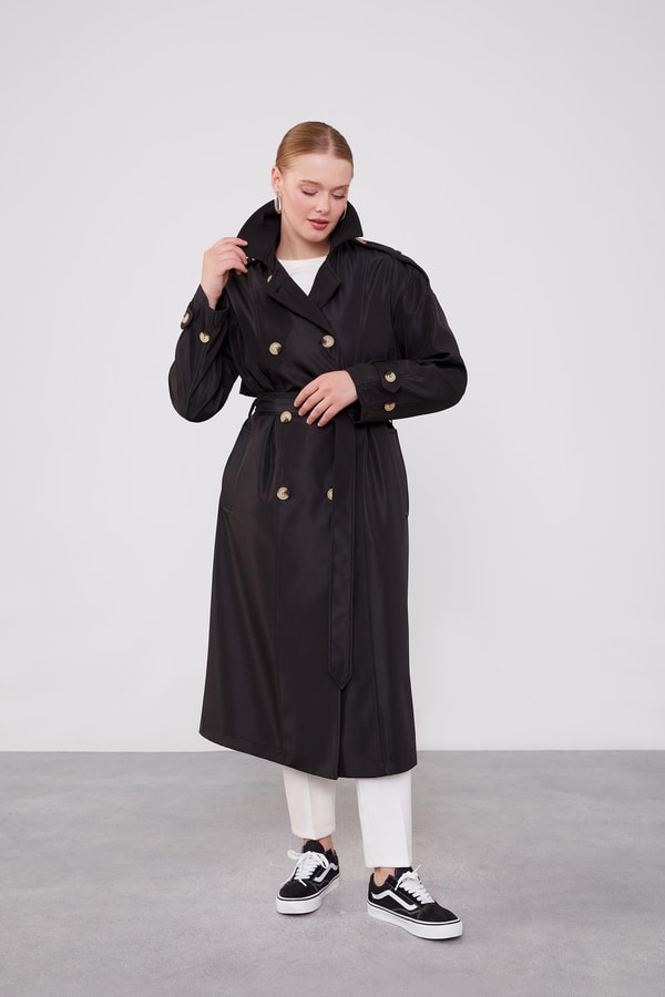 LevidorLevidor Siyah Düğme Kapamalı Trençkot