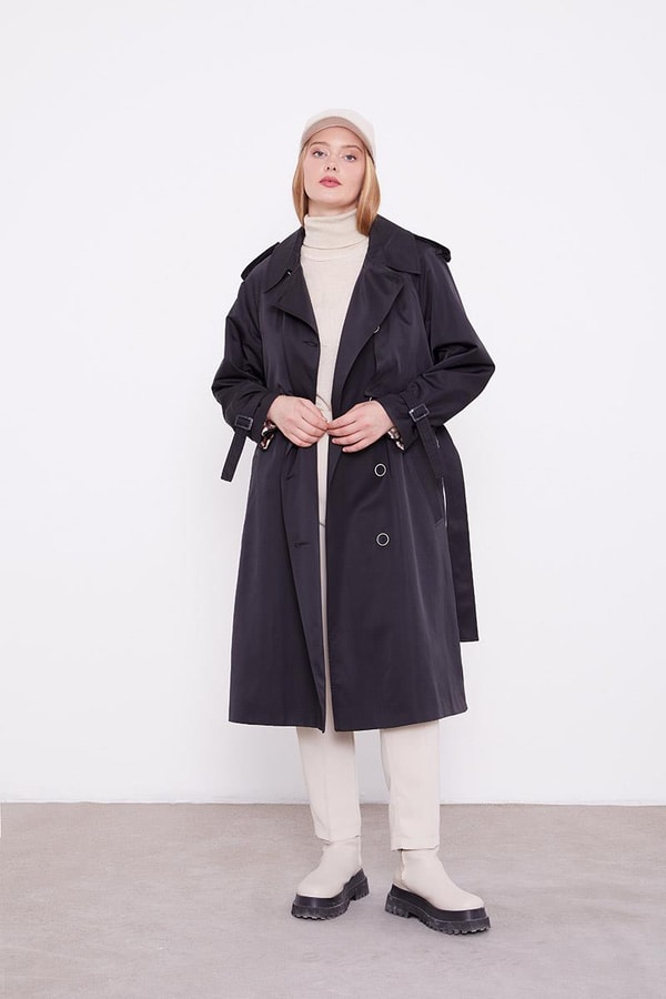 LevidorLevidor Siyah Ekose Astarlı Trençkot