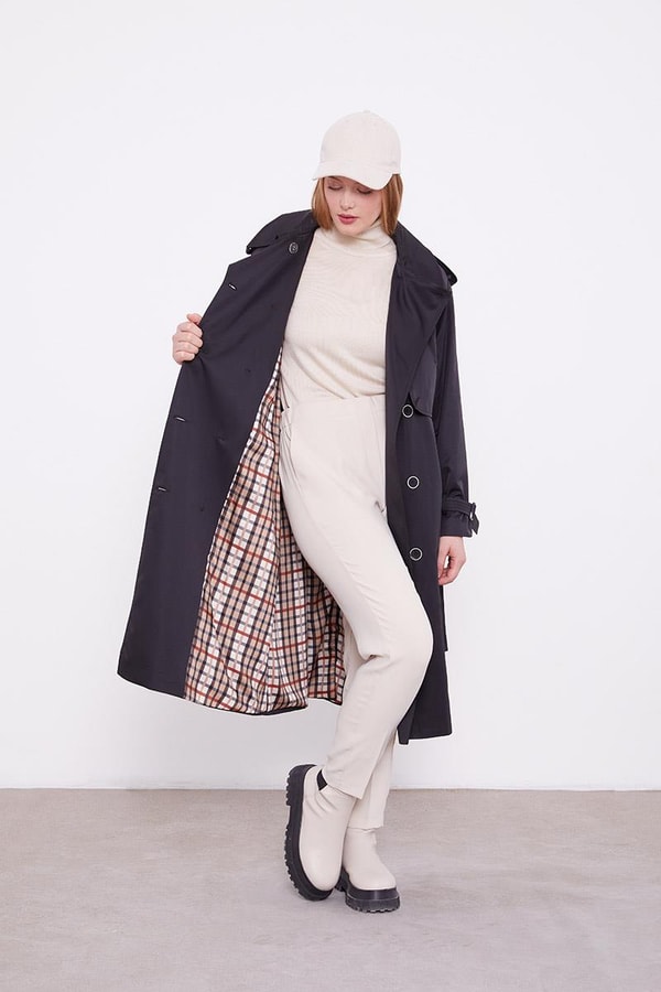 LevidorLevidor Siyah Ekose Astarlı Trençkot