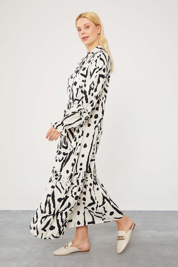 LevidorLevidor Siyah Fırfır Detaylı Gömlek Elbise