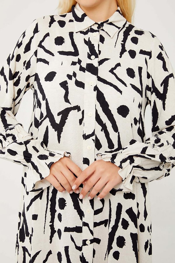 LevidorLevidor Siyah Fırfır Detaylı Gömlek Elbise