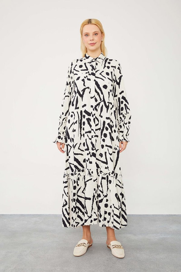 LevidorLevidor Siyah Fırfır Detaylı Gömlek Elbise