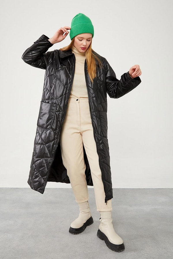 LevidorLevidor Siyah Geniş Yaka Kapitone Mont