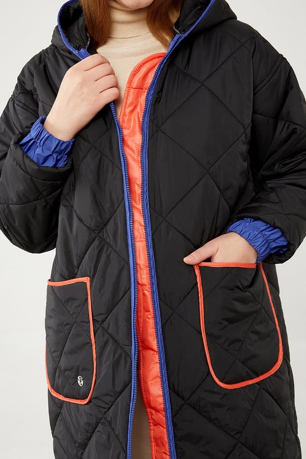 LevidorLevidor Siyah Kapitone Uzun Şişme Mont