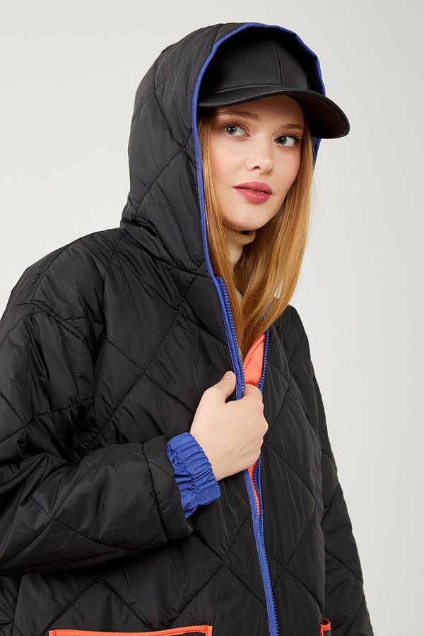 LevidorLevidor Siyah Kapitone Uzun Şişme Mont