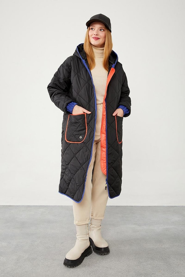 LevidorLevidor Siyah Kapitone Uzun Şişme Mont