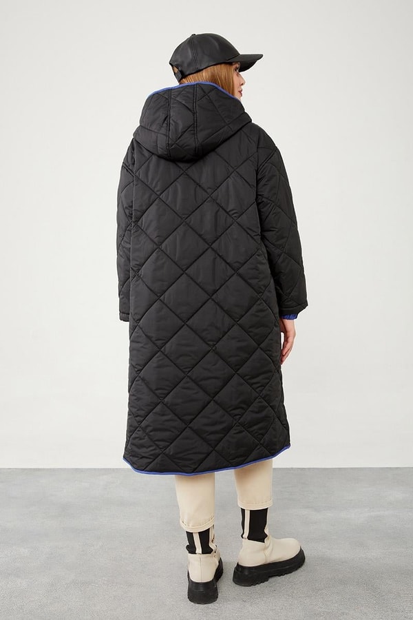 LevidorLevidor Siyah Kapitone Uzun Şişme Mont