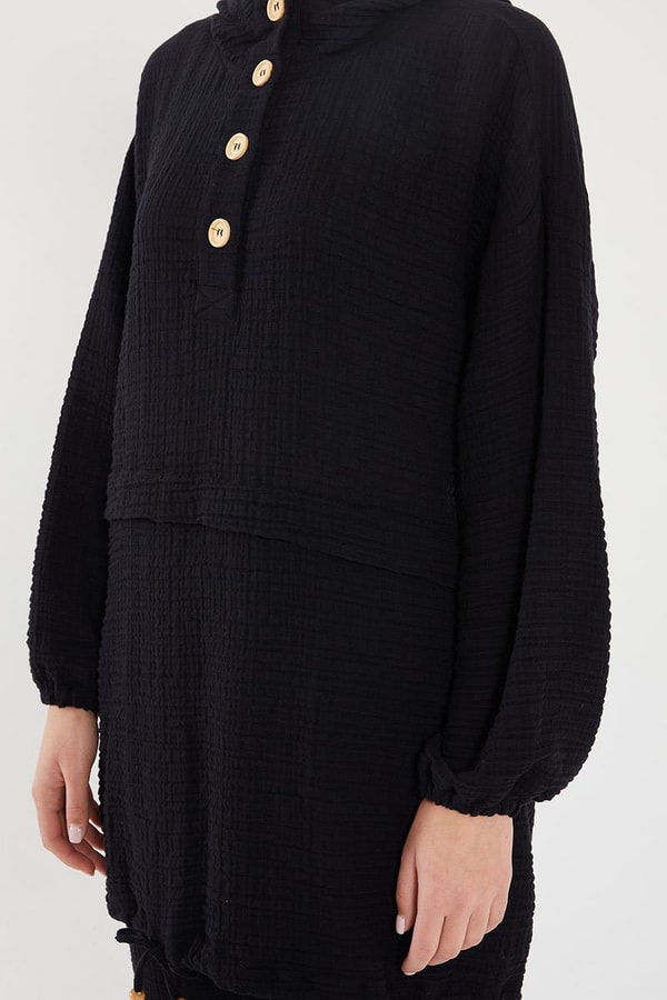 LevidorLevidor Siyah Kapşonlu Muslin Spor Takım