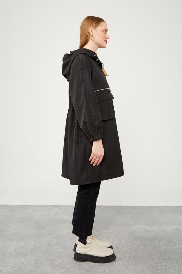 LevidorLevidor Siyah Kapüşonlu Fermuar Kapama Trençkot