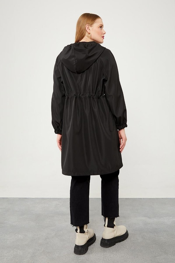 LevidorLevidor Siyah Kapüşonlu Fermuar Kapama Trençkot