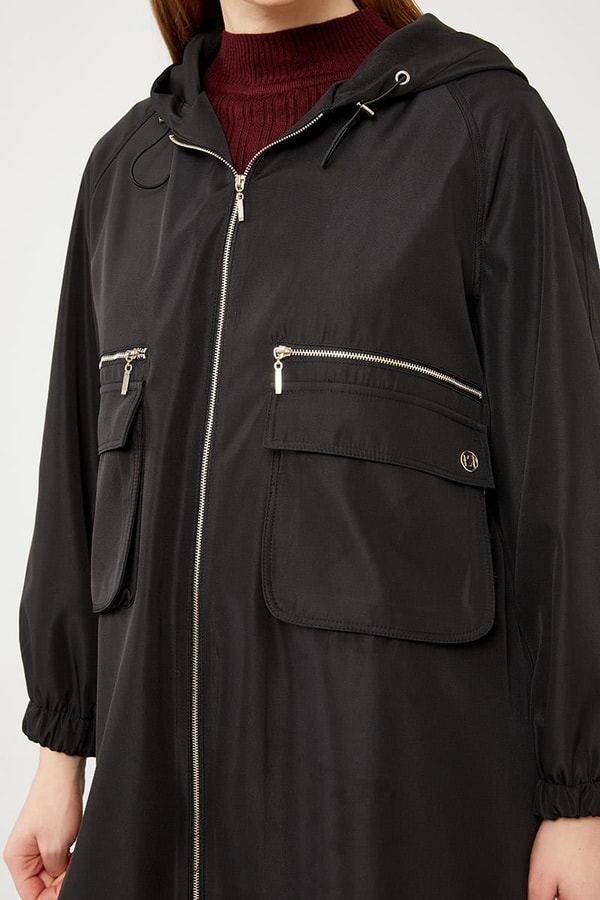 LevidorLevidor Siyah Kapüşonlu Fermuar Kapama Trençkot