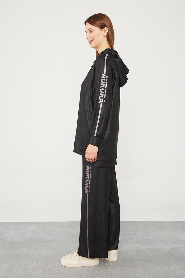 LevidorLevidor Siyah Kapüşonlu Kanguru Cepli Spor Takım