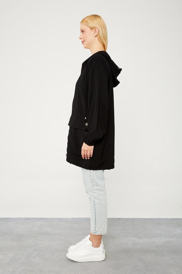 LevidorLevidor Siyah Kapüşonlu Tril Kumaş Kap