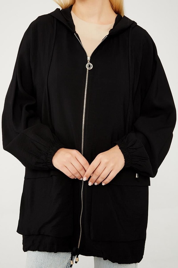 LevidorLevidor Siyah Kapüşonlu Tril Kumaş Kap
