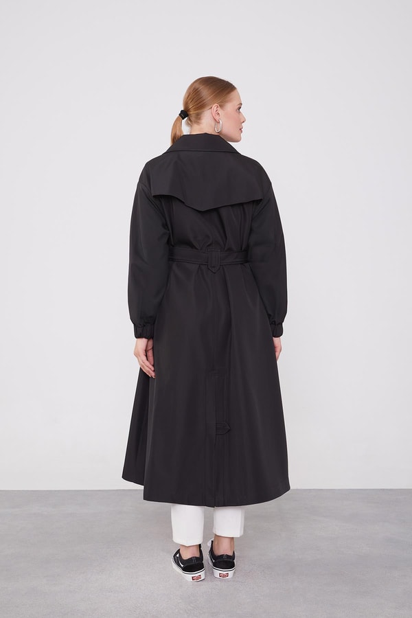 LevidorLevidor Siyah Kolu Lastik Detay Trençkot