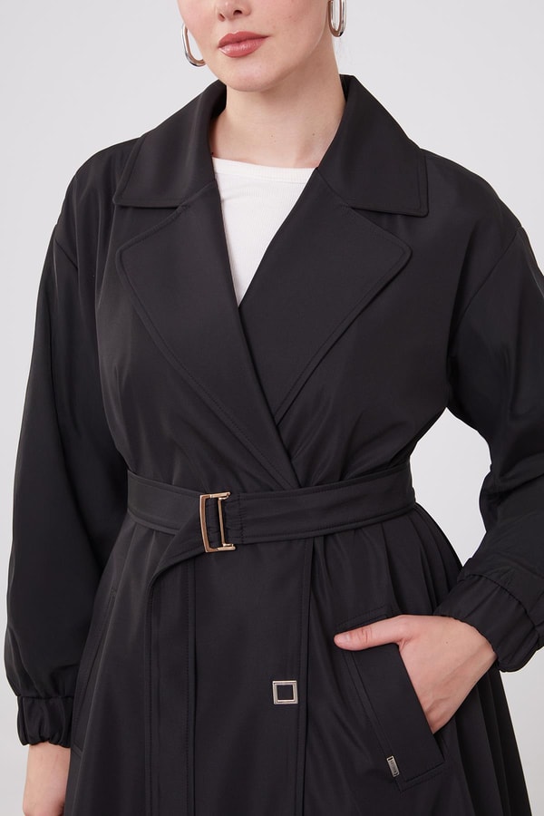 LevidorLevidor Siyah Kolu Lastik Detay Trençkot