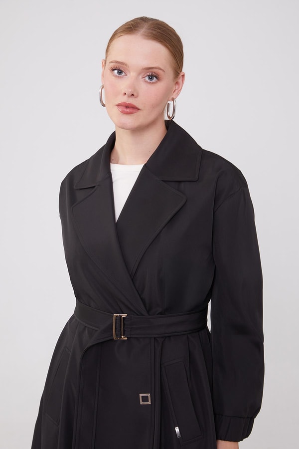 LevidorLevidor Siyah Kolu Lastik Detay Trençkot