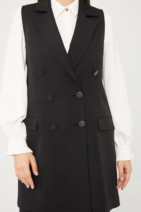 LevidorLevidor Siyah Kruvaze Kesim Yelek Pantolon Takım