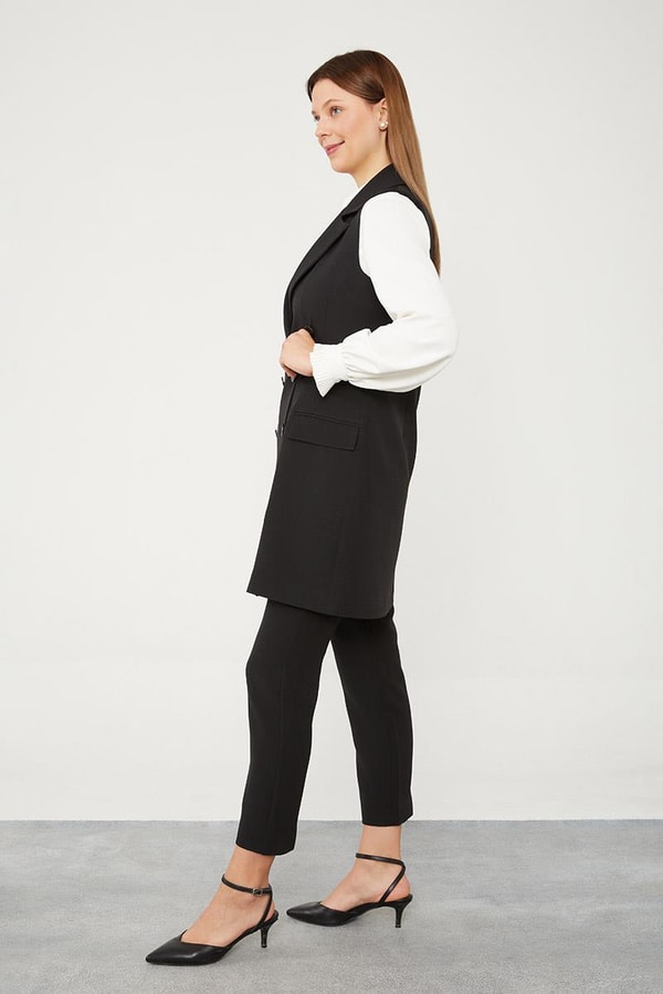 LevidorLevidor Siyah Kruvaze Kesim Yelek Pantolon Takım