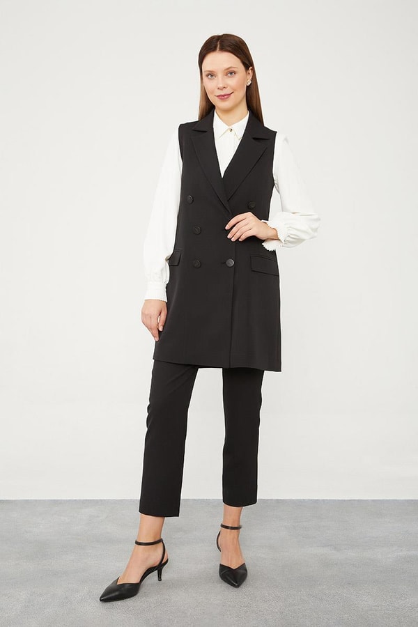 LevidorLevidor Siyah Kruvaze Kesim Yelek Pantolon Takım