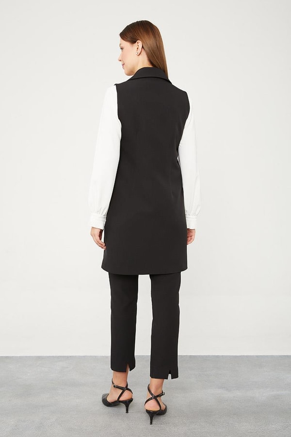 LevidorLevidor Siyah Kruvaze Kesim Yelek Pantolon Takım