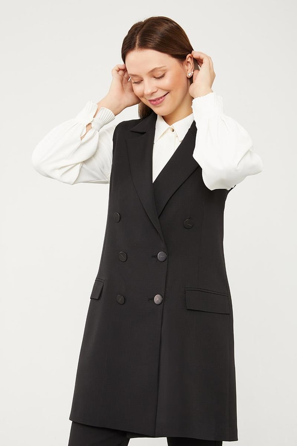 LevidorLevidor Siyah Kruvaze Kesim Yelek Pantolon Takım