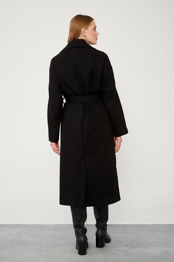 LevidorLevidor Siyah Kuşak Bağlamalı Kaşe Kaban