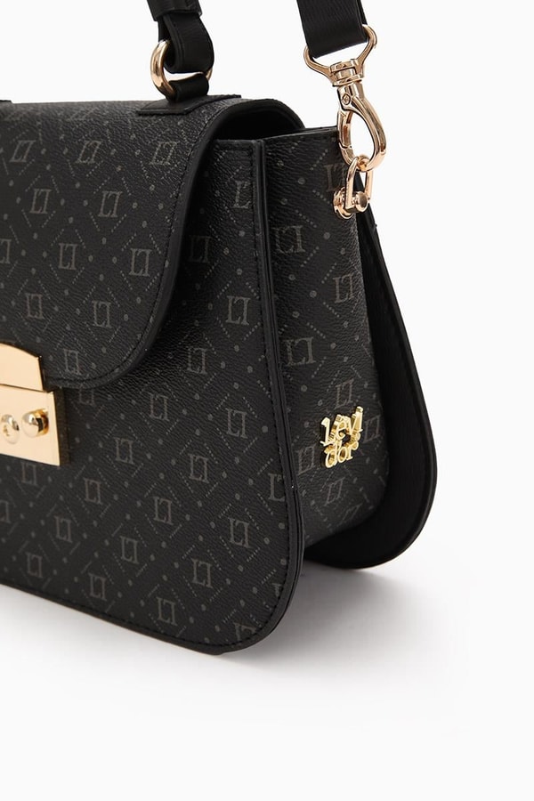 LevidorLevidor Siyah Monogram Baskılı Klipsli El Çantası