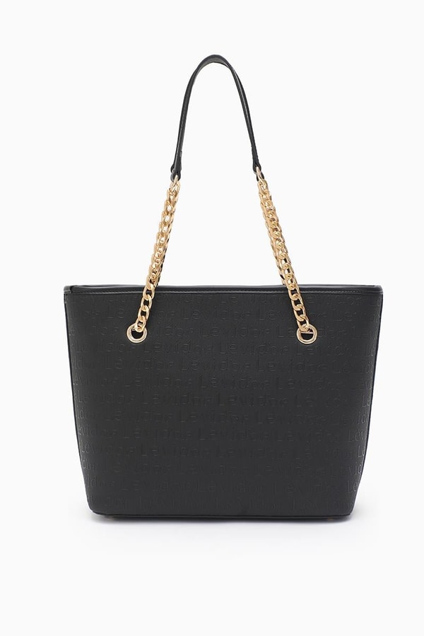 LevidorLevidor Siyah Monogram Baskılı Zincir Askılı Tote Çanta
