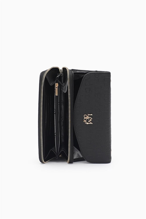 LevidorLevidor Siyah Monogram Baskılı Fermuarlı Cüzdan