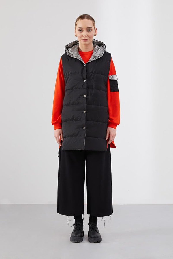 LevidorLevidor Siyah-Oranj Şişme Yelekli Sweat Spor Takım