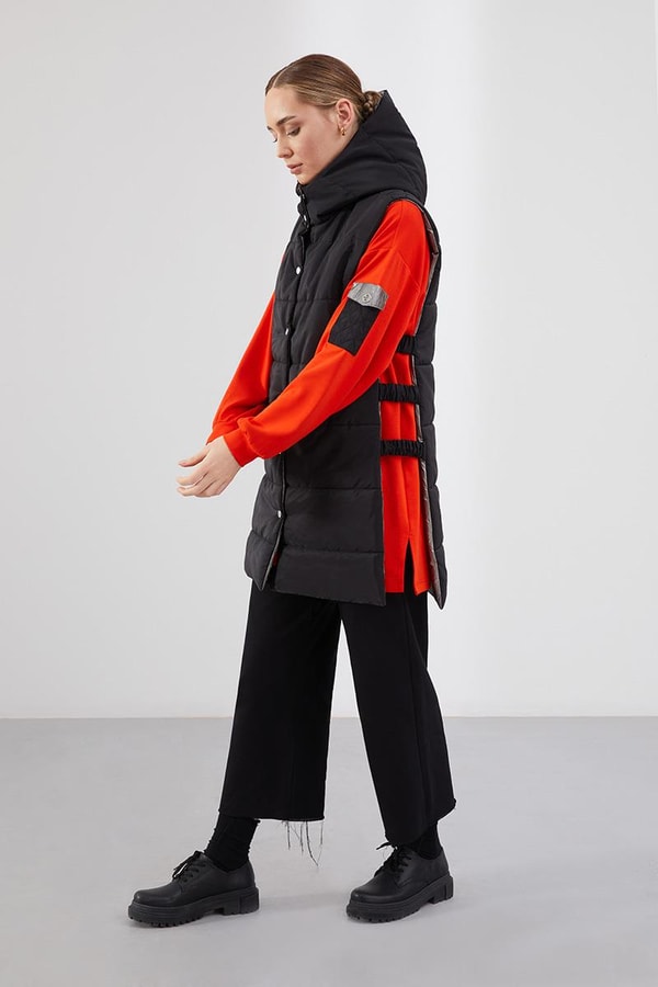 LevidorLevidor Siyah-Oranj Şişme Yelekli Sweat Spor Takım