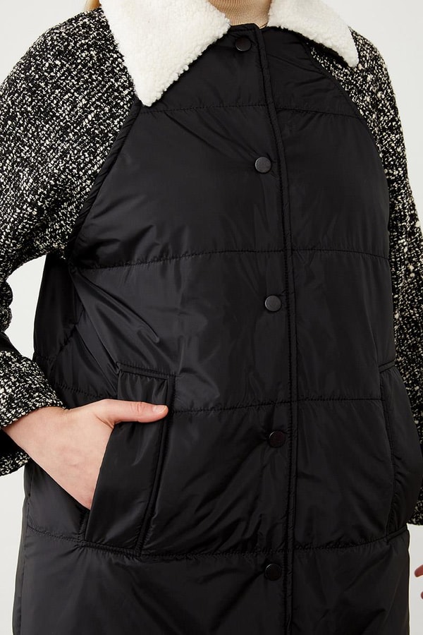 LevidorLevidor Siyah Örme Kollu Kapitone Şişme Mont