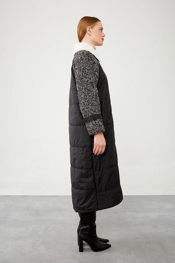 LevidorLevidor Siyah Örme Kollu Kapitone Şişme Mont