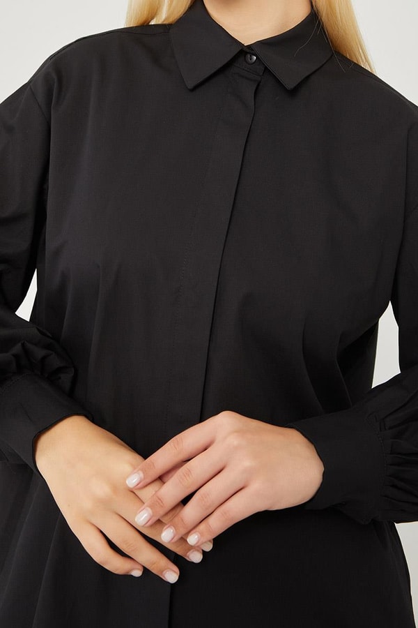 LevidorLevidor Siyah Oversize Balon Kol Poplin Gömlek
