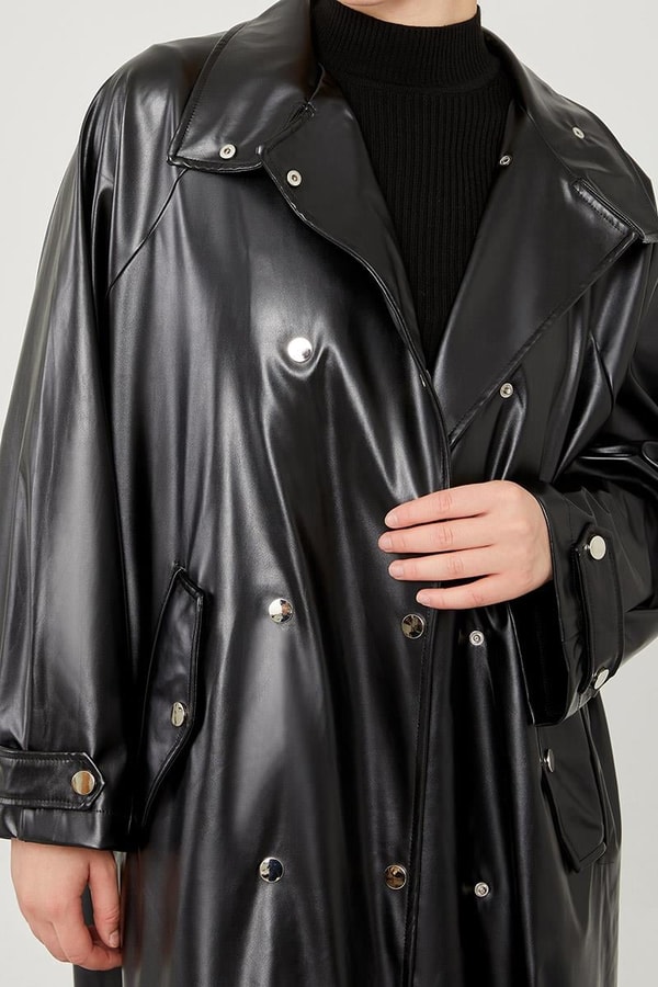 LevidorLevidor Siyah Oversize Suni Deri Trençkot
